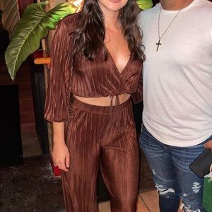 BROWN SILKY ZARA CO-ORD PANT SET